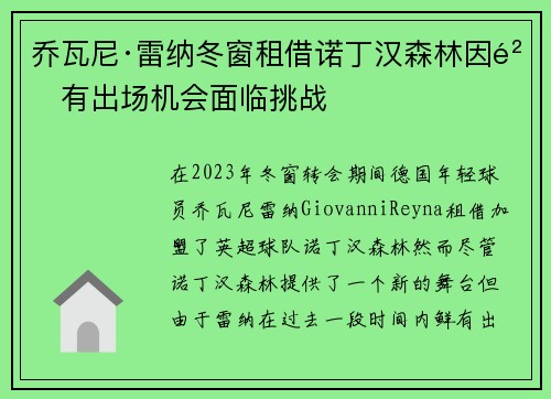 乔瓦尼·雷纳冬窗租借诺丁汉森林因鲜有出场机会面临挑战 乔瓦尼·雷纳冬窗租借诺丁汉森林因鲜有出场机会面临挑战